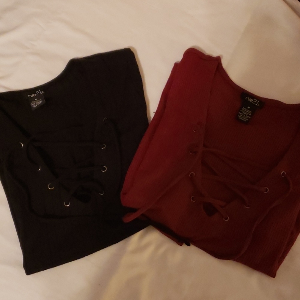 Red and black fitted tops